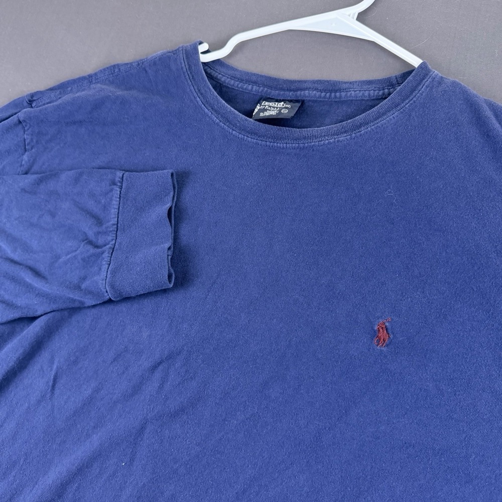 Polo Ralph Lauren Men's Blue Cotton Long Sleeve T-Shirt XL Crew Neck Logo